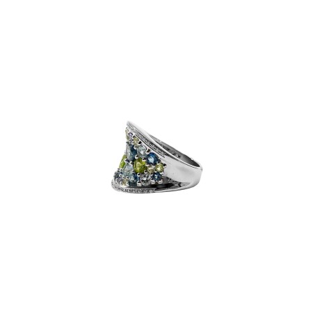 Bague Isabelle Barrier en or blanc, diamants et pierres fines, taille 53